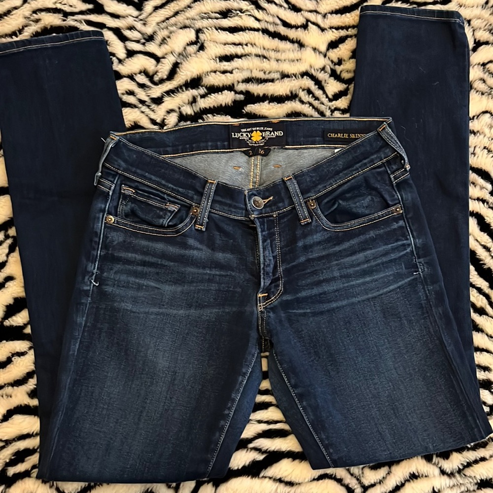 Lucky Brand Charlie Skinny Distressed Medium Wash Denim Jean Blue Size 2